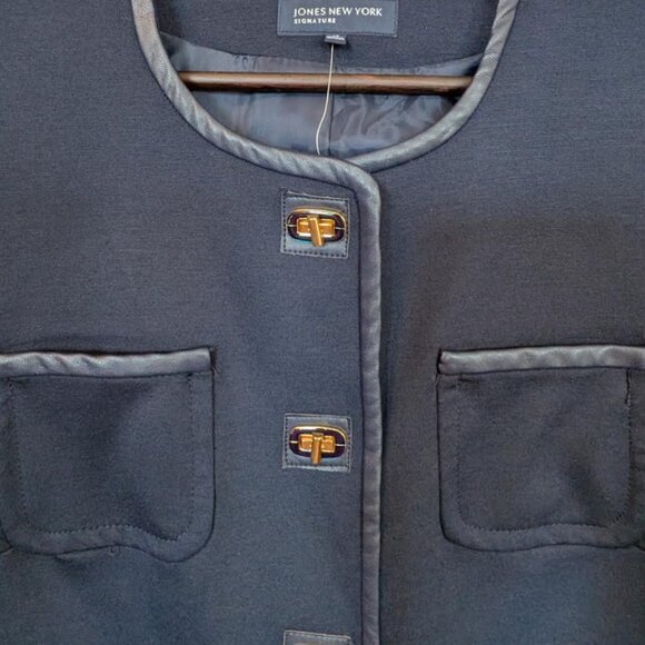 NWT Jones New York Swiss Navy Blazer 4-Pocket Jacket with Vegan Leather Piping - Picture 5 of 5